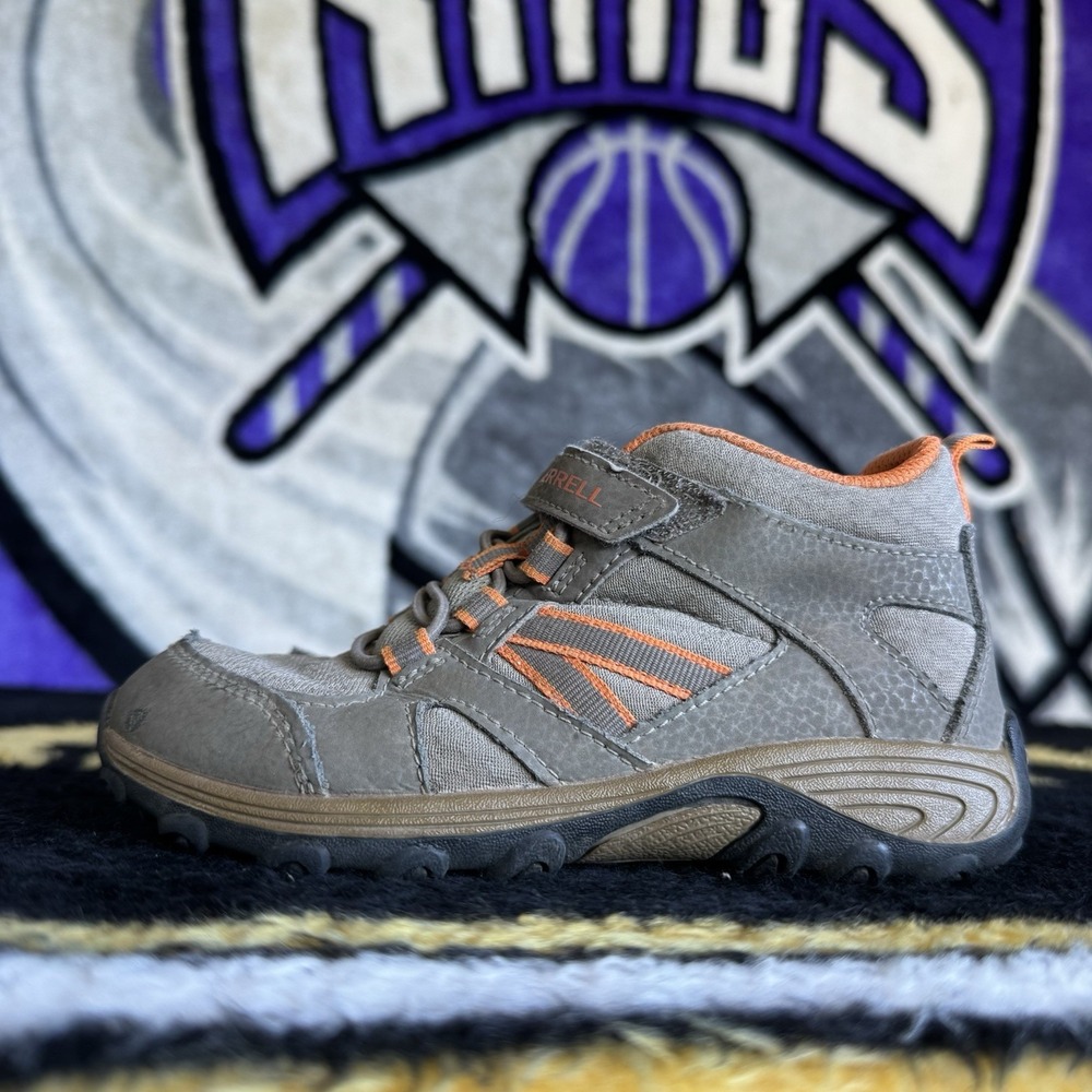 Size 12c - Merrell Boys Outback Mid Hiking Boots Grey/Orange MK262027